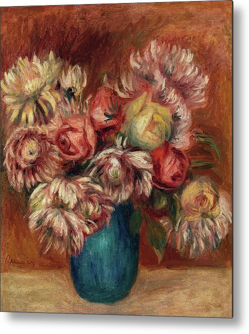 Flowers Metal Print featuring the painting Flowers In A Green Vase by Pierre-auguste Renoir