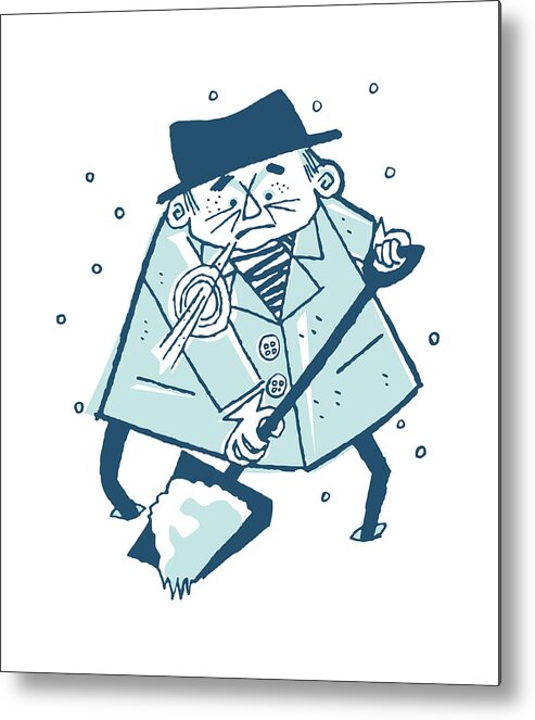 Adult Metal Print featuring the drawing Man Shoveling Snow #1 by CSA Images