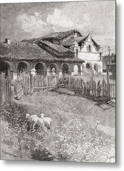19th Metal Print featuring the drawing Mission San Antonio de Padua, Jolon, California, United State of America. by Ken Welsh