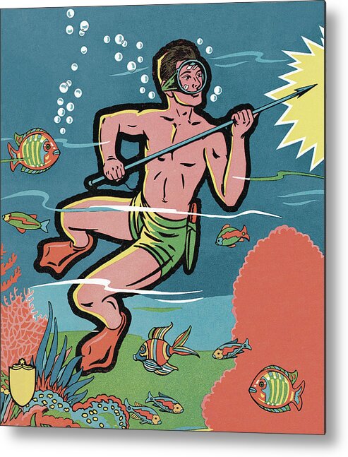 Activity Metal Print featuring the drawing Man Deep Sea Diving #2 by CSA Images