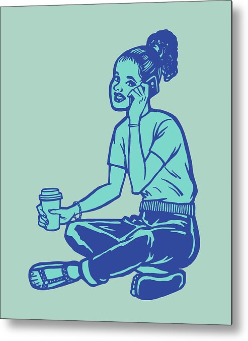 Apparel Metal Print featuring the drawing Girl Talking on Phone #3 by CSA Images