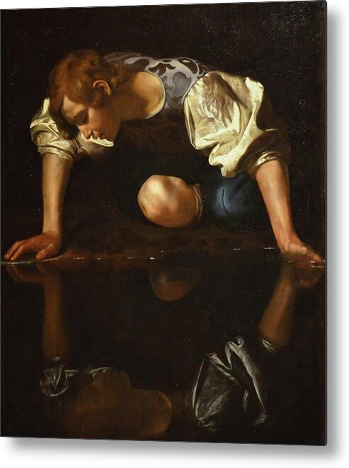 Caravaggio Metal Print featuring the painting Narcissus by Caravaggio