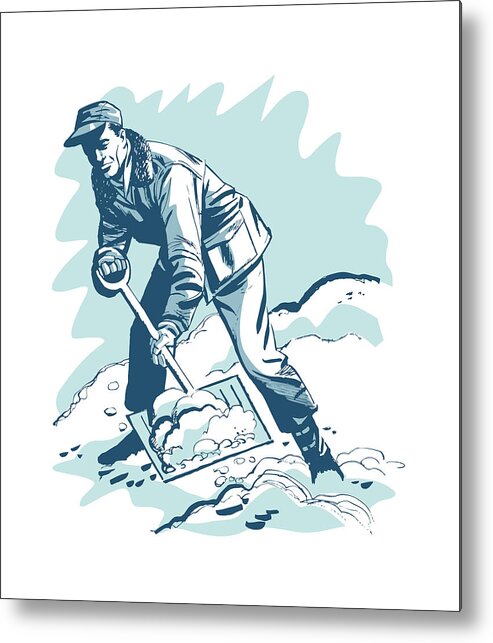 Accessories Metal Print featuring the drawing Man Shoveling snow #9 by CSA Images