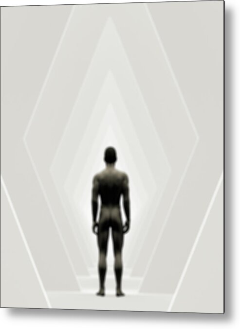 People Metal Print featuring the digital art A Naked Man Standing In A Futuristic by Jorg Greuel