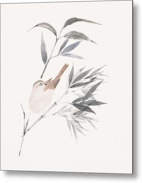 Viewpoint Metal Print featuring the digital art A Sparrow And Bamboo Leaves by Daj