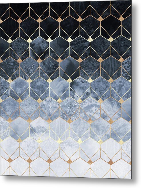 Graphic Metal Print featuring the digital art Blue Hexagons And Diamonds by Elisabeth Fredriksson