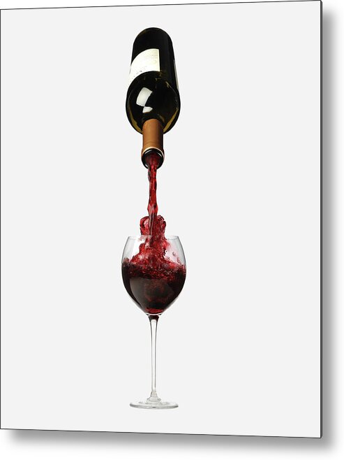 White Background Metal Print featuring the photograph Bottle Pouring Wine In Wine by Nicholas Eveleigh
