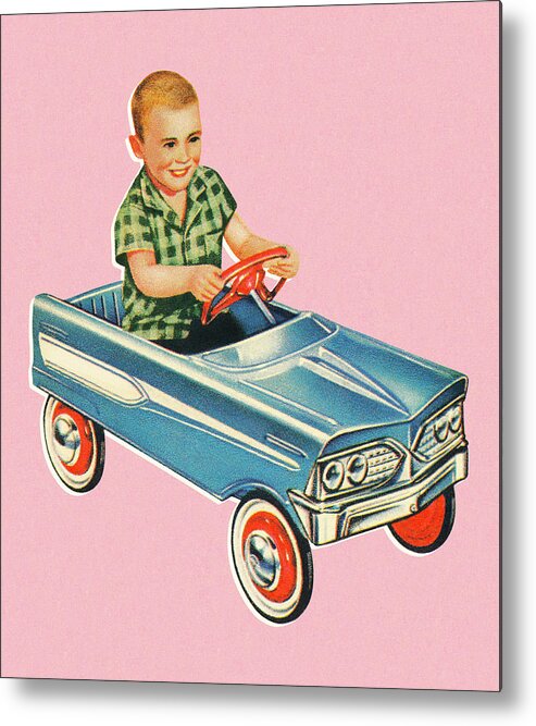 Auto Metal Poster featuring the drawing Boy Driving a Kiddie Car by CSA Images