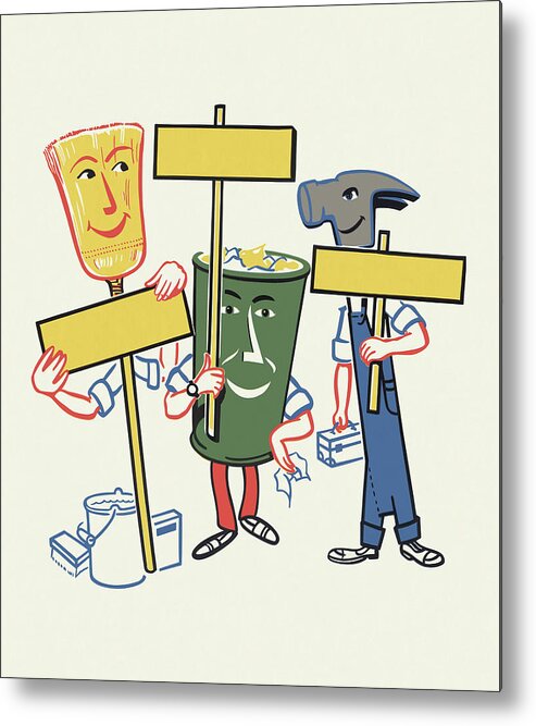 Basket Metal Poster featuring the drawing Character Workers with Signs by CSA Images