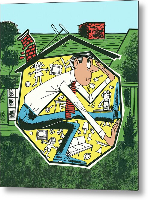 Adult Metal Poster featuring the drawing Claustrophobic Man in a House by CSA Images