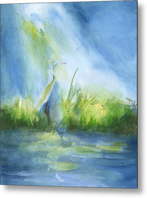 Egret In Sunlight Metal Print featuring the painting Egret In Sunlight by Frank Bright
