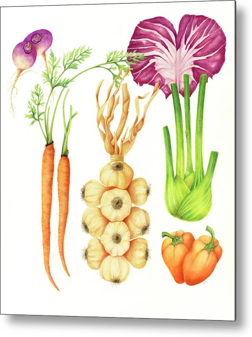 Garlic And Friends Market Poster Metal Print featuring the painting Garlic And Friends Market Poster by Deborah Kopka