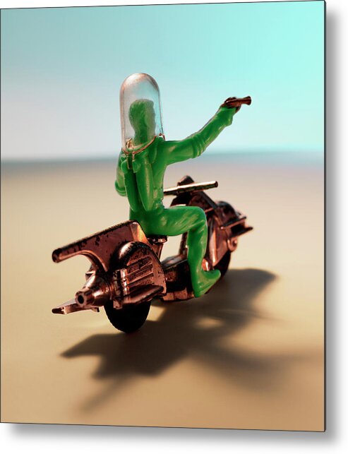 Aim Metal Print featuring the drawing Green Spaceman Riding Motorcycle With Gun by CSA Images