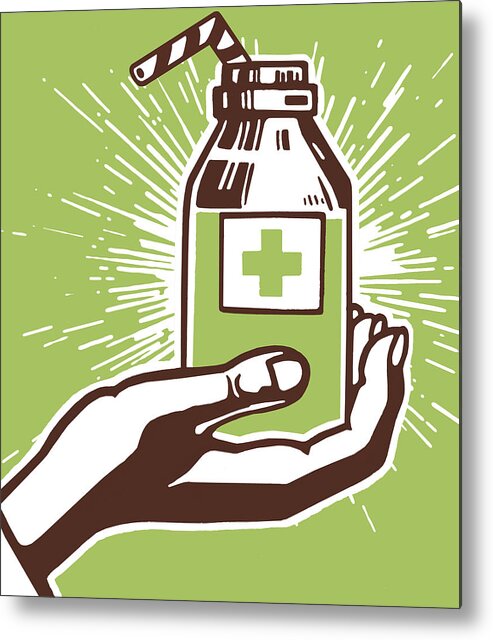 Beverage Metal Print featuring the drawing Hand Holding Medicine Bottle by CSA Images