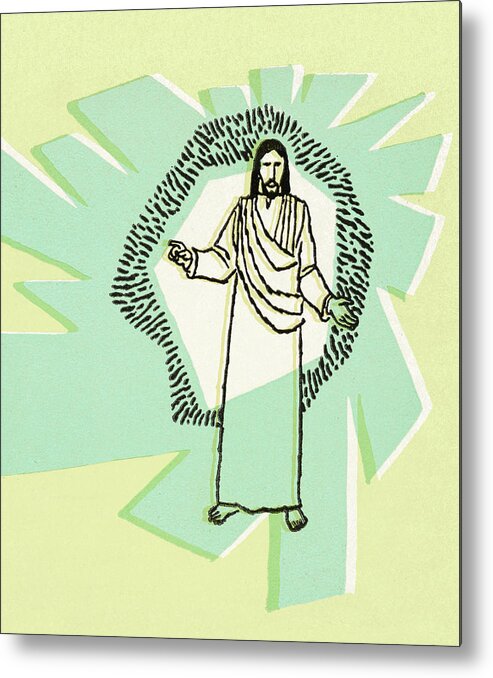 Adult Metal Print featuring the drawing Jesus With Green Background by CSA Images