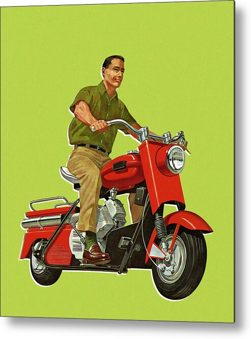 Adult Metal Print featuring the drawing Man Riding a Motorbike by CSA Images