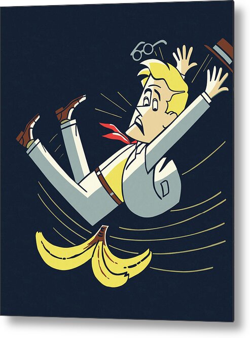 Accident Metal Print featuring the drawing Man Slipping on a Banana Peel by CSA Images