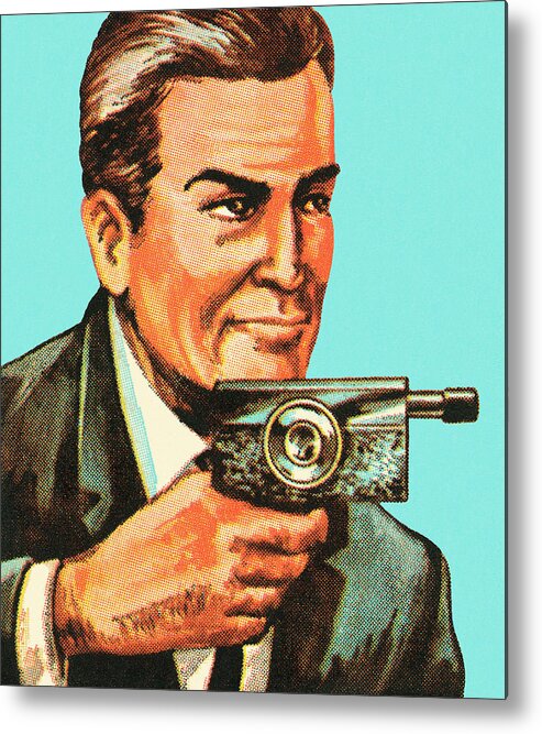 Adult Metal Poster featuring the drawing Man with Spy Gun Camera by CSA Images