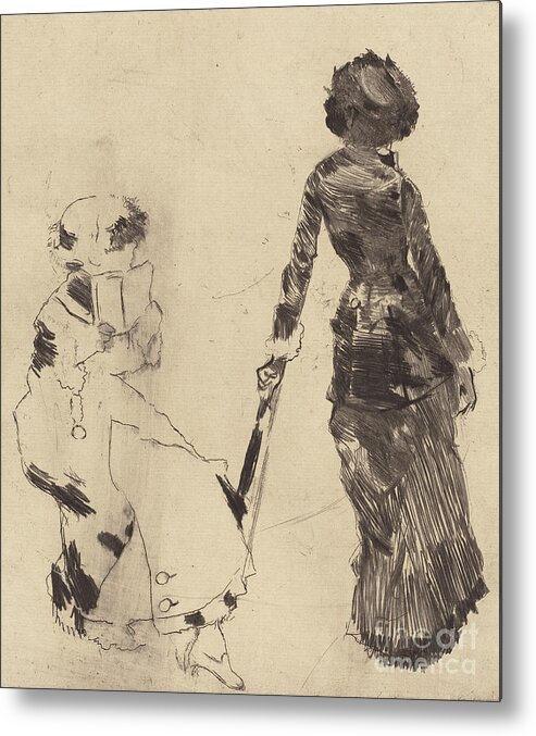 Edgar Degas Metal Print featuring the drawing Mary Cassatt at the Louvre The Etruscan Gallery by Edgar Degas