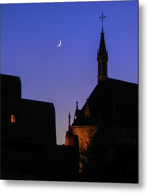 Santa Fe Metal Print featuring the photograph Moon Over Loretto Chapel by Candy Brenton