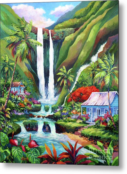 Waterfall Metal Print featuring the painting Paradise Falls by John Clark