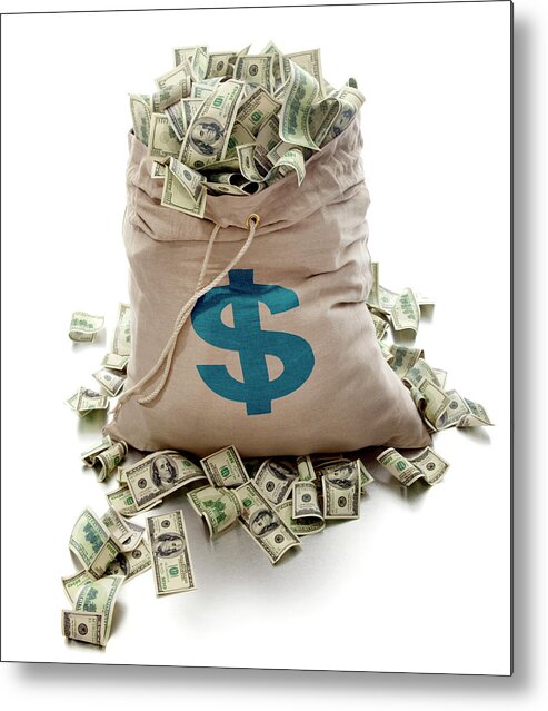 White Background Metal Print featuring the photograph Sack Of Cash by John Kuczala