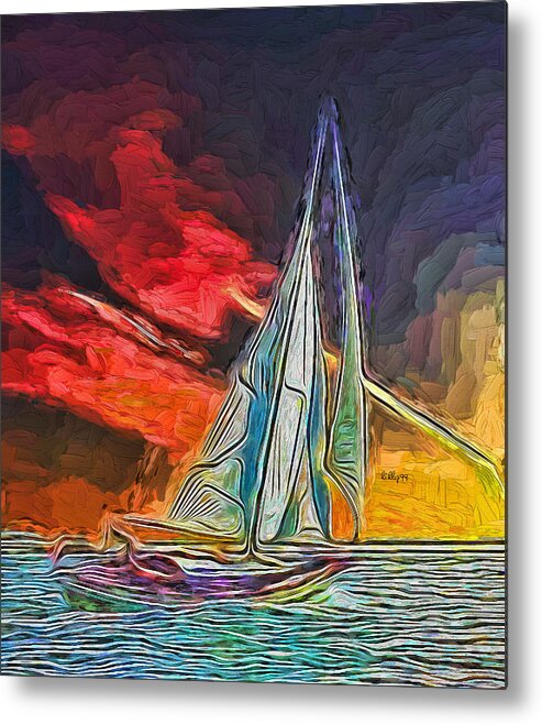 Paint Metal Print featuring the painting Sailboath on sunset 2 by Nenad Vasic