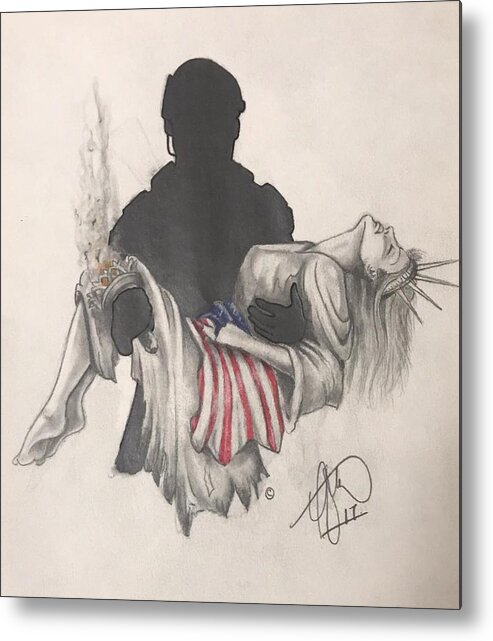 Liberty Metal Print featuring the drawing Saving Liberty by Howard King