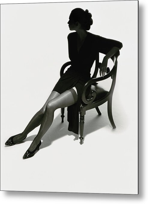 White Background Metal Print featuring the photograph Silhouetted Woman On Chair by Tim Platt