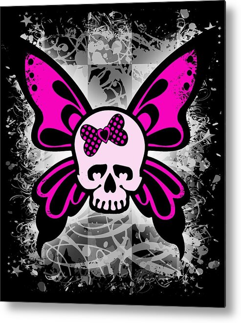 Skull Metal Print featuring the digital art Skull Butterfly Graphic by Roseanne Jones