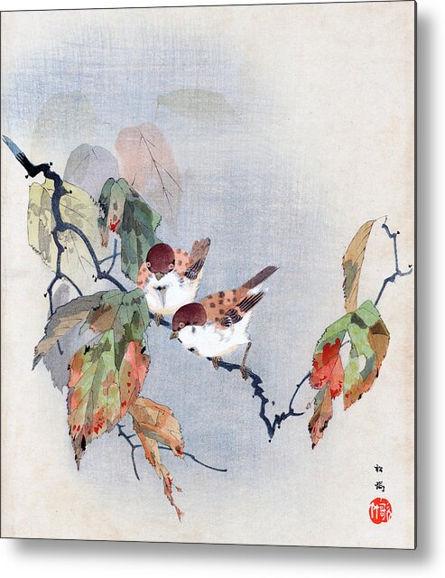 Shoki Metal Print featuring the painting Sparrows by Shoki