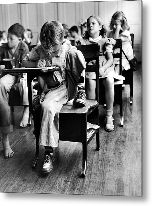 Color Image Metal Print featuring the photograph Students At Their Desks by J.R. Eyerman