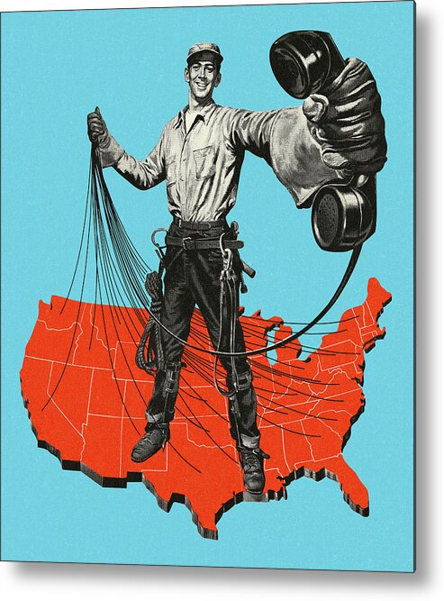 Adult Metal Print featuring the drawing Telephone Lines Connecting the USA by CSA Images