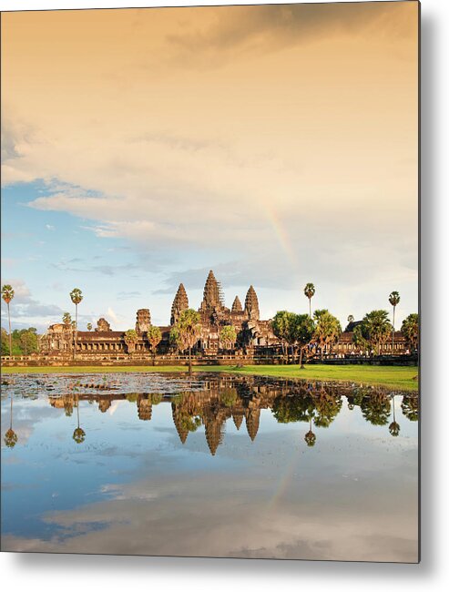 Hinduism Metal Print featuring the photograph Temple Of Angkor Wat With Rainbow The by Guenterguni