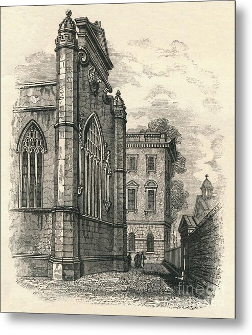 Engraving Metal Print featuring the drawing The East End Of The College Chapel by Print Collector