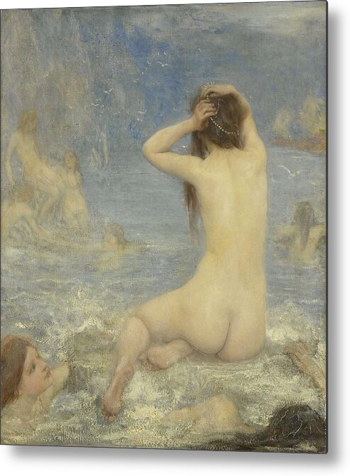 Canvas Metal Print featuring the painting The Sirens. by John Macallan Swan -1847-1910-