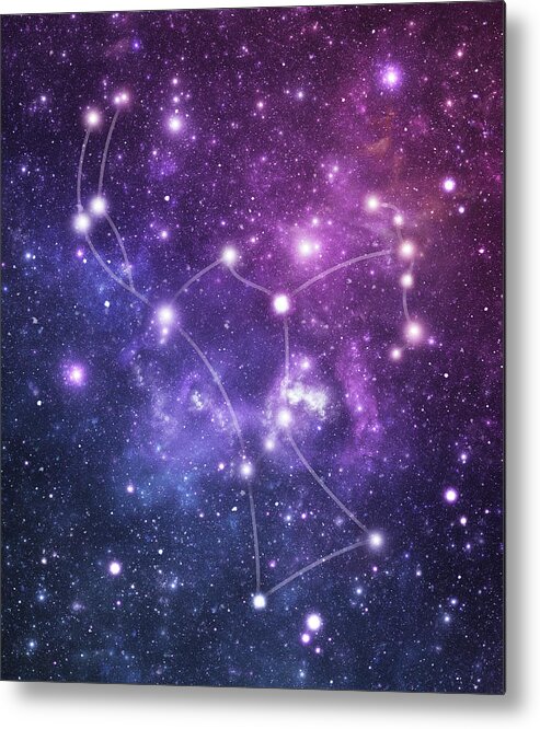 Black Color Metal Print featuring the photograph The Stars Constellation Of Orion by Sololos