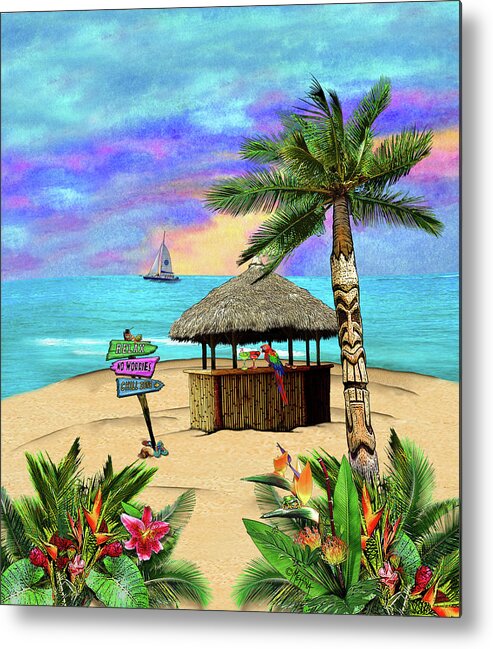 Tropical Island Tiki Hut Metal Print featuring the digital art Tropical Island Tiki Hut by Messina Graphix