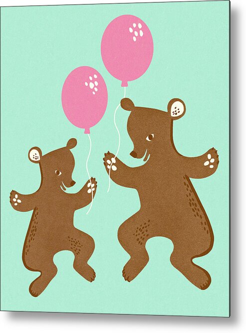 Activity Metal Print featuring the drawing Two Bears with Balloons by CSA Images