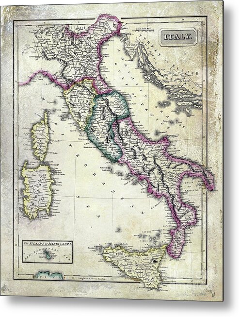 Italy Metal Print featuring the photograph Vintage Map of Italy by Jon Neidert