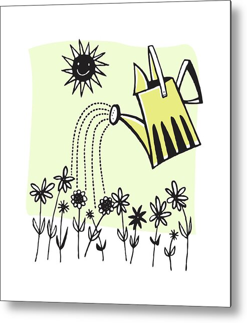 Back Yard Metal Print featuring the drawing Watering Can Watering Garden by CSA Images