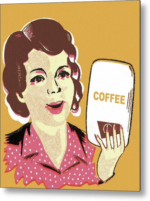 Bag Metal Print featuring the drawing Woman Holding Bag of Coffee by CSA Images