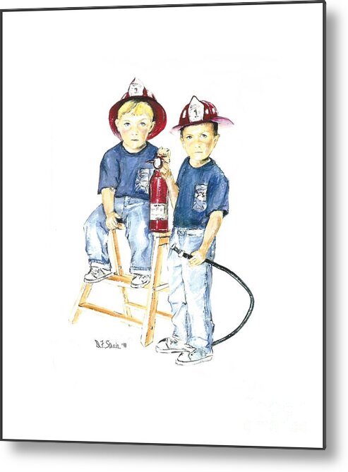 Images Metal Print featuring the drawing The Firefighter's Sons #1 by Diane Strain