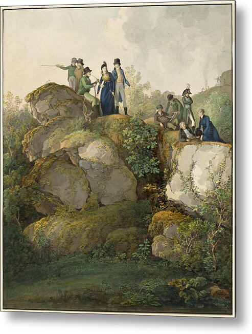 Johann Georg Von Dillis Metal Print featuring the drawing A Royal Party Admiring the Sunset atop the Hesselberg Mountain by Johann Georg von Dillis