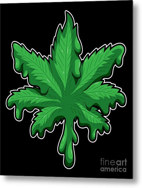 Cannabis Metal Print featuring the digital art Cannabis Leaf Melts Melting Weed THC CBD #2 by Mister Tee