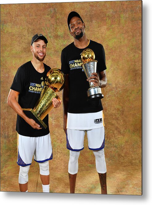 Stephen Curry Metal Print featuring the photograph Stephen Curry and Kevin Durant #3 by Jesse D. Garrabrant