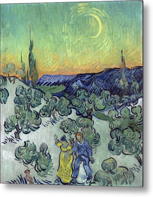 Vincent Van Gogh Metal Print featuring the painting A Walk at Twilight #4 by Vincent Van Gogh