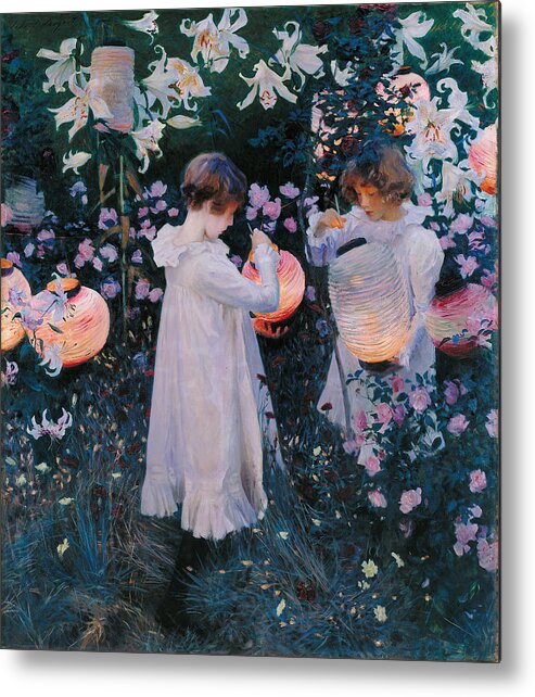 Carnation Lily Lily Rose By John Singer Sargent Metal Print featuring the painting Carnation, Lily, Lily, Rose #9 by John Singer Sargent