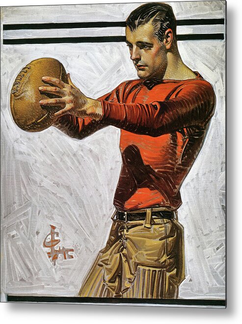 Joseph Christian Leyendecker Metal Print featuring the painting American Football, Dropkicker - Digital Remastered Edition by Joseph Christian Leyendecker