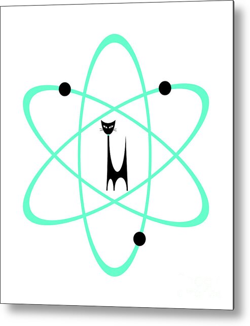 Atomic Cat Metal Print featuring the digital art Atom Cat in Green Transparent Background by Donna Mibus